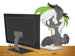 Size: 1080x800 | Tagged: safe, artist:kez, oc, oc only, oc:graphite sketch, pegasus, pony, animated, askthegraphitesketch, computer, female, gif, hooves, keyboard, mare, piercing, solo, typing
