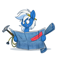 Size: 4390x4808 | Tagged: safe, artist:kez, oc, oc only, oc:azura, pony, absurd resolution, blueprint, cable, hammer, maintenance, pencil, plug, simple background, solo, tongue out, transparent background