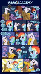 Size: 1248x2222 | Tagged: safe, artist:sorcerushorserus, gilda, rainbow dash, griffon, pegasus, pony, comic:dash academy, g4, boombox, comic, dormitory, facepalm, female, hoofbump, mare, noogie, saddle bag