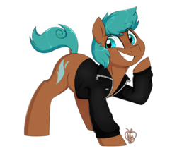 Size: 1400x1200 | Tagged: safe, artist:notenoughapples, oc, oc only, oc:apples, pony, clothes, grin, jacket, simple background, smiling, solo, transparent background