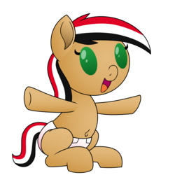 Size: 3000x3000 | Tagged: safe, artist:pananovich, oc, oc only, oc:syriana, earth pony, pony, /mlpol/, baby, baby pony, diaper, high res, nation ponies, ponified, smiling, solo, syria