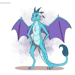 Size: 1700x1700 | Tagged: safe, artist:hypno, princess ember, dragon, g4, baneposting in the comments, female, hand on hip, looking at you, simple background, smiling, solo, spread wings, wings