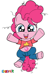 Size: 2548x3676 | Tagged: safe, artist:enzomersimpsons, pinkie pie, earth pony, pony, g4, clothes, cosplay, costume, denim, female, filly, filly pinkie pie, foal, gem, high res, jeans, pants, quartz, rose quartz (gemstone), shirt, solo, steven quartz universe, steven universe, younger