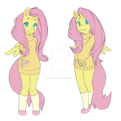 Size: 1024x1024 | Tagged: safe, artist:anarchypuppet, fluttershy, alicorn, anthro, g4, alicornified, clothes, cutie mark on clothes, female, fluttercorn, horn, looking at you, no pupils, race swap, shoes, simple background, socks, solo, spread wings, sweater, sweatershy, white background, wings