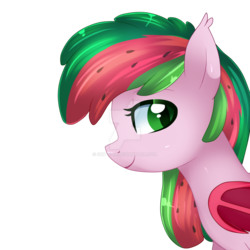 Size: 1280x1280 | Tagged: safe, artist:sugguk, oc, oc only, oc:watermelonie, bat pony, pony, female, mare, obtrusive watermark, simple background, solo, transparent background, watermark