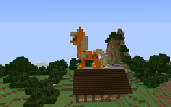 Size: 1440x900 | Tagged: safe, artist:mfg637, applejack, earth pony, pony, g4, female, game screencap, house, minecraft, solo, statue