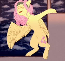 Size: 5192x4892 | Tagged: safe, artist:illustrativeauthor, artist:inklynn, fluttershy, pegasus, pony, g4, absurd resolution, bandana, bipedal, eyes closed, female, jewelry, necklace, night, one wing out, open mouth, solo, talking