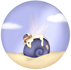 Size: 3699x3645 | Tagged: safe, artist:enghelkitten, oc, oc only, oc:noaniel, grottoling, original species, pony, skimmer, beach, high res, one eye closed, prone, seashell, shell, solo, wink