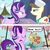 Size: 750x752 | Tagged: safe, edit, edited screencap, screencap, roma, starlight glimmer, earth pony, pony, unicorn, g4, my little pony: friendship is magic, putting your hoof down, applejack's cutie mark, bits, dialogue, eyes closed, food, glare, looking at each other, sign, tomato