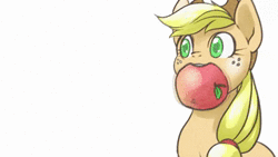 Size: 640x360 | Tagged: safe, artist:hobilo, artist:swan song, applejack, fluttershy, bat pony, pony, g4, :<, adoracreepy, animated, anime, apple, chewing, comic, creepy, cute, eating, eyes closed, female, flapping, flutterbat, food, frown, glare, hello darkness my old friend, jackabetes, japanese, mouth hold, munching, nom, photoshop, pulling, race swap, simon and garfunkel, simple background, smiling, sound, spread wings, sweat, that pony sure does love apples, the sound of silence, thousand yard stare, tug of war, webm, white background, wide eyes, wings
