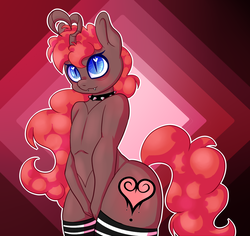 Size: 1074x1016 | Tagged: safe, artist:breeoche, oc, oc only, changeling, hybrid, unicorn, anthro, abstract background, bottom heavy, changeling oc, choker, femboy, male, solo, spiked choker, standing