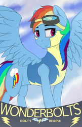 Size: 3850x5950 | Tagged: safe, artist:lula-moonarts, rainbow dash, pegasus, pony, g4, clothes, female, poster, solo, uniform, wonderbolts, wonderbolts uniform