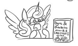 Size: 674x395 | Tagged: safe, artist:jargon scott, princess flurry heart, alicorn, pony, g4, adorkable, cute, dork, dungeons and dragons, excited, female, flurrybetes, glasses, mare, monochrome, nerd, nerdy heart, ogres and oubliettes, older, open mouth, shocked, simple background, solo, spread wings, teenage flurry heart, teenager, white background, wings