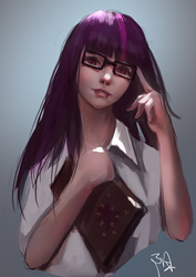 Size: 2480x3508 | Tagged: safe, artist:471729344, twilight sparkle, human, g4, book, female, glasses, high res, humanized, looking at you, realistic, solo