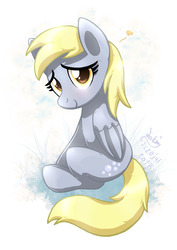 Size: 848x1200 | Tagged: safe, artist:joakaha, derpy hooves, pegasus, pony, g4, cute, female, looking at you, mare, sitting, smiling, solo