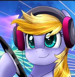 Size: 627x646 | Tagged: safe, artist:john hitti, artist:john kenza, artist:kadenza, oc, oc only, oc:kadenza, earth pony, pony, cute, electronic music, female, headphones, looking at you, mare, musician, record, self portrait