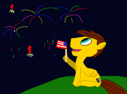 Size: 3096x2304 | Tagged: safe, artist:sb1991, oc, oc only, oc:film reel, pony, 1000 hours in ms paint, 4th of july, american flag, american independence day, celebration, challenge, equestria amino, fireworks, flag, flag waving, high res, holiday, independence day, ms paint, night, united states