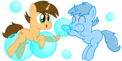 Size: 2900x1450 | Tagged: safe, artist:bladedragoon7575, oc, oc only, oc:bobble seas, oc:bobby seas, pony, unicorn, blowing bubbles, bubble, bubble pony, floating