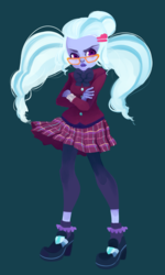 Size: 1151x1920 | Tagged: safe, artist:pinbeedrawsthings, sugarcoat, equestria girls, g4, clothes, crossed arms, crystal prep academy uniform, female, glasses, looking at you, school uniform, shoes, skirt, socks, solo, unamused, uncanny valley