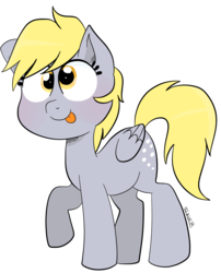 Size: 1083x1338 | Tagged: safe, artist:saveraedae, derpy hooves, pegasus, pony, g4, blushing, cute, derpabetes, female, mare, raised hoof, simple background, solo, tongue out, transparent background, wall eyed