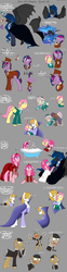 Size: 1280x5152 | Tagged: safe, artist:stuflox, fluttershy, igneous rock pie, pinkie pie, prince blueblood, princess luna, twilight sparkle, pony, vampire, g4, alfred, bathtub, bubble bath, chagal, clothes, count von krolock, crossover, dance of the vampires, dress, garlic, glasses, gold tooth, hanging, herbert (dance of the vampires), high res, male, professor abronsius, reference sheet, sarah (dance of the vampires), stallion, starry eyes, wingding eyes