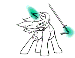 Size: 800x620 | Tagged: safe, artist:life of a little blue horse, oc, oc only, oc:tipsey, pony, animated, gif, sword, weapon, wind