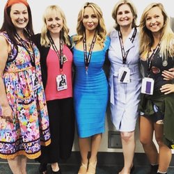 Size: 705x705 | Tagged: safe, human, andrea libman, ashleigh ball, cathy weseluck, female, irl, irl human, meta, photo, san diego comic con, sdcc 2017, tabitha st. germain, tara strong, text, twitter