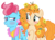 Size: 1362x1010 | Tagged: safe, artist:charity-rose, artist:jeatz-axl, cup cake, pear butter, earth pony, pony, g4, the perfect pear, blushing, eye contact, female, lesbian, looking at each other, ship:buttercake, shipping