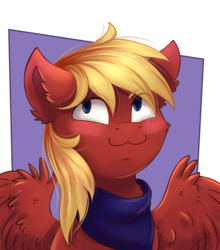 Size: 2200x2500 | Tagged: safe, artist:shiro-roo, oc, oc only, oc:ruby rhythm, pegasus, pony, :3, blushing, bust, clothes, cute, high res, portrait, scarf, solo, spread wings, wings