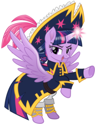 Size: 3100x4050 | Tagged: safe, artist:cheezedoodle96, twilight sparkle, alicorn, pony, g4, my little pony: the movie, .svg available, belt, captain, captain twilight, clothes, feather, female, frog (hoof), giant hat, glowing horn, hat, hoofy-kicks, horn, looking at you, magic, mare, open mouth, pants, pirate costume, pirate hat, pirate twilight, rearing, simple background, smiling, smirk, solo, spats, spread wings, svg, transparent background, twilight sparkle (alicorn), underhoof, uniform, vector, windswept mane, wings
