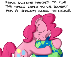 Size: 1080x840 | Tagged: safe, artist:hoofclid, pinkie pie, earth pony, pony, g4, eyes closed, globe, hug, simple background, white background