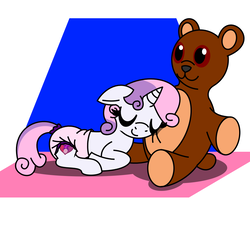 Size: 1000x1000 | Tagged: safe, artist:neoryan2, sweetie belle, pony, g4, diaper, female, non-baby in diaper, simple background, sleeping, solo, teddy bear