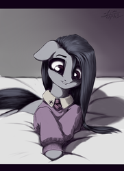 Size: 1300x1800 | Tagged: safe, artist:limchph2, marble pie, earth pony, pony, g4, bed, clothes, female, mare, pajamas, solo