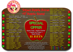 Size: 1030x737 | Tagged: safe, apple bloom, g4, adorabloom, apple stand, approved, cute, prices, sign, text