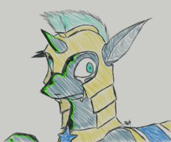 Size: 500x415 | Tagged: safe, artist:crazeguy, oc, oc only, oc:idol hooves, changeling, fanfic:the changeling of the guard, armor, changeling oc, crying, disguise, disguised changeling, fanfic, fanfic art