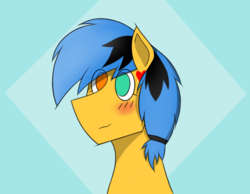 Size: 778x605 | Tagged: safe, artist:nguyendeliriam, oc, oc only, oc:rhytming feather, pony, blue background, simple background