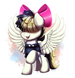 Size: 1811x1877 | Tagged: safe, artist:confetticakez, songbird serenade, pegasus, pony, g4, my little pony: the movie, bow, female, mare, simple background, smiling, solo, standing