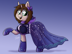Size: 1280x964 | Tagged: safe, artist:wiggles, oc, oc only, oc:ryleigh, pony, unicorn, bow, chuck taylor, clothes, commission, converse, dress, female, mare, over the moon, shoes, solo