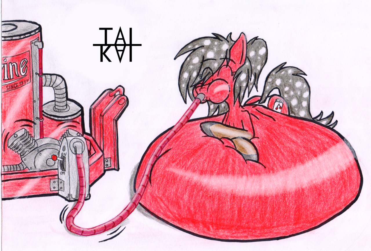 1493074 - questionable, artist:tai kai, oc, oc only, oc:cherry soda, pony,  belly, belly bed, belly inflation, big belly, eyes closed, female, hose,  impossibly large belly, inflation, prone, soda, soda inflation, solo, solo