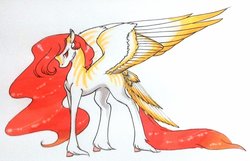 Size: 1024x660 | Tagged: safe, artist:oneiria-fylakas, oc, oc only, pegasus, pony, female, mare, solo, tail feathers, traditional art, unshorn fetlocks