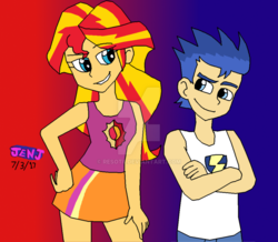 Size: 1024x892 | Tagged: safe, artist:stella-exquisa, flash sentry, sunset shimmer, human, equestria girls, g4, female, humanized, male, ship:flashimmer, shipping, shipping fuel, straight