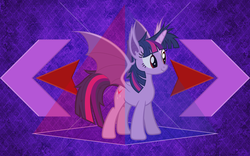 Size: 2560x1600 | Tagged: safe, artist:laszlvfx, artist:magister39, edit, twilight sparkle, alicorn, bat pony, bat pony alicorn, pony, g4, female, race swap, solo, twibat, twilight sparkle (alicorn), wallpaper, wallpaper edit