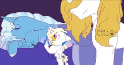 Size: 3016x1576 | Tagged: safe, artist:goldigoats, prince blueblood, trixie, oc, pony, unicorn, g4, female, male, mare, offspring, parent:prince blueblood, parent:trixie, parents:bluetrix, ship:bluetrix, shipping, straight