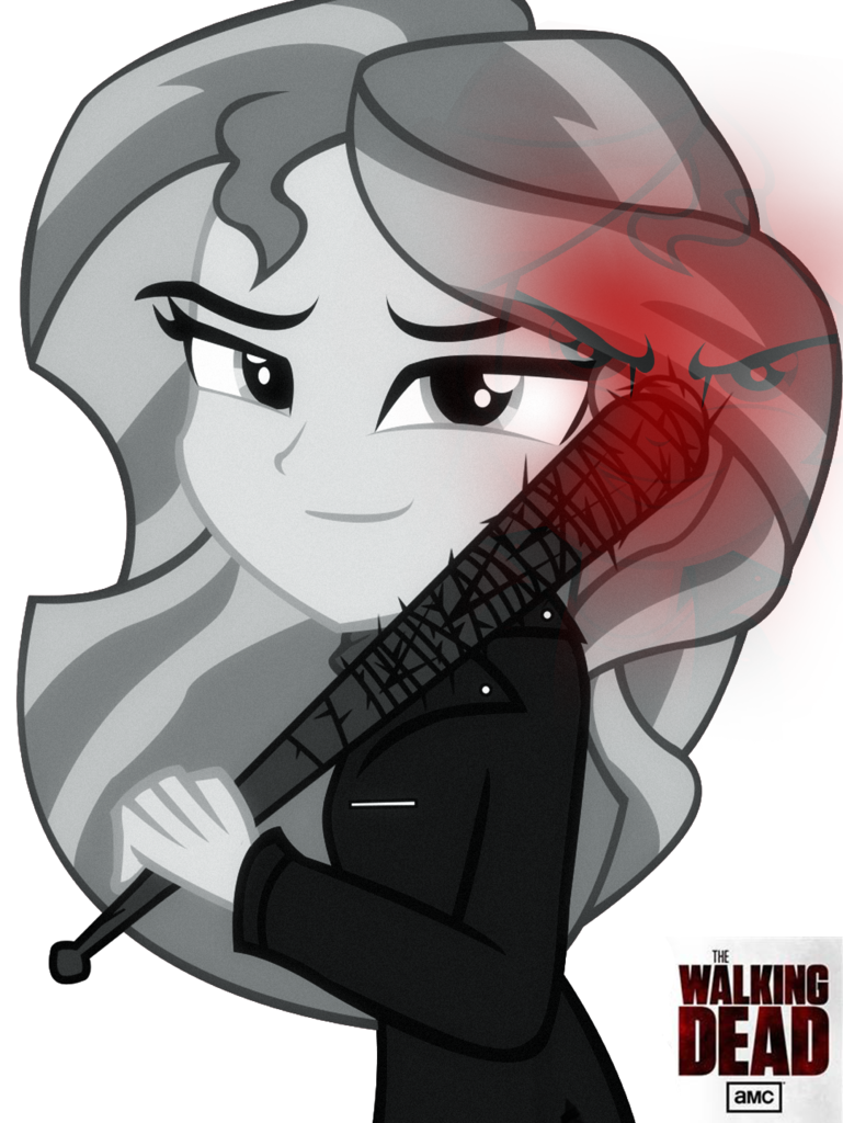 1493248 - safe, artist:ngrycritic, sunset shimmer, equestria girls, amc,  baseball bat, clothes, crossover, female, monochrome, negan, negan shimmer,  solo, spikes, the walking dead - Derpibooru