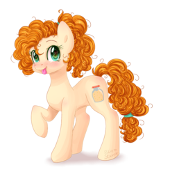 Size: 964x983 | Tagged: safe, artist:pony-ellie-stuart, pear butter, earth pony, pony, g4, the perfect pear, cute, female, mare, mother, raised hoof, simple background, solo, tongue out, transparent background