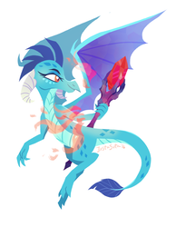Size: 700x900 | Tagged: safe, artist:justasuta, princess ember, dragon, g4, gauntlet of fire, bloodstone scepter, claws, dragon wings, dragoness, female, horns, lineless, queen, simple background, solo, white background, wings