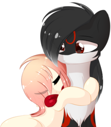 Size: 1024x1172 | Tagged: safe, artist:php146, oc, oc only, oc:akarui sakura, earth pony, pony, cuddling, eyes closed, female, male, mare, neck bow, ponified, shadow the hedgehog, simple background, sonic the hedgehog, sonic the hedgehog (series), stallion, transparent background