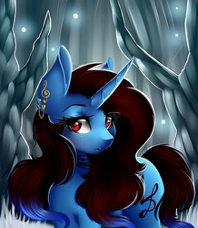Size: 940x1080 | Tagged: safe, artist:bambudess, oc, oc only, pony, unicorn, beautiful, ear piercing, female, mare, piercing, red eyes, solo