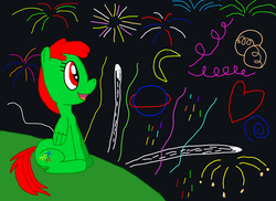 Size: 3234x2358 | Tagged: safe, artist:sb1991, oc, oc only, oc:fire sparks, pony, 4th of july, american independence day, challenge, equestria amino, female, fireworks, high res, holiday, independence day, mare, night, sitting, solo, united states