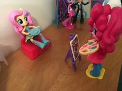 Size: 4032x3024 | Tagged: safe, artist:crazybeast, fluttershy, pinkie pie, equestria girls, g4, doll, equestria girls minis, eqventures of the minis, irl, paint, paintbrush, painting, photo, toy